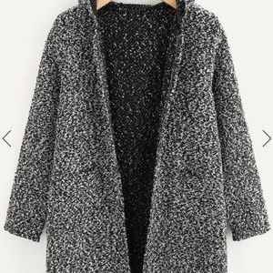 Hooded Double Pockets Tweed Coat